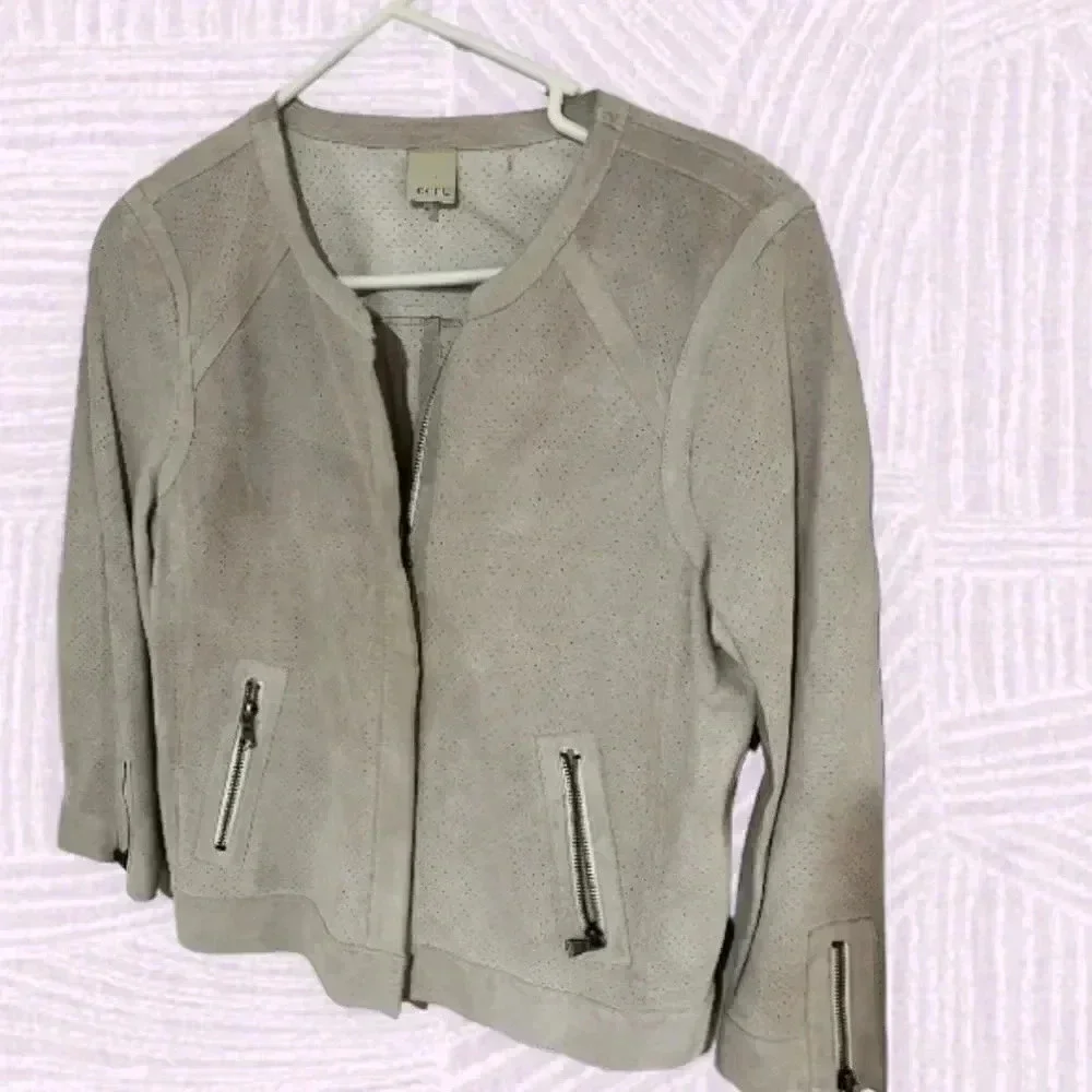 Ecru unlined suede crop jacket GUC size M - Picture 6 of 10